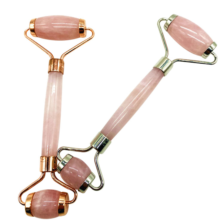 Metal Head Rose Quartz Jade Roller